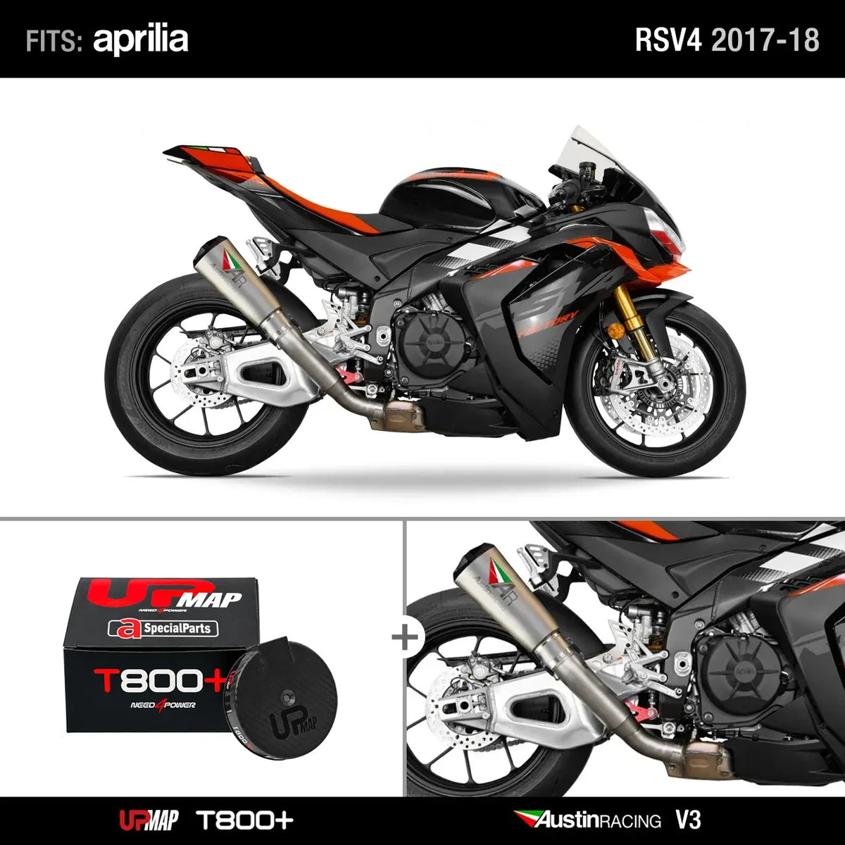 Bundle Aprilia RS V4 2017-2018: Austin Racing V3 De-Cat RACE TITANIUM + UpMap