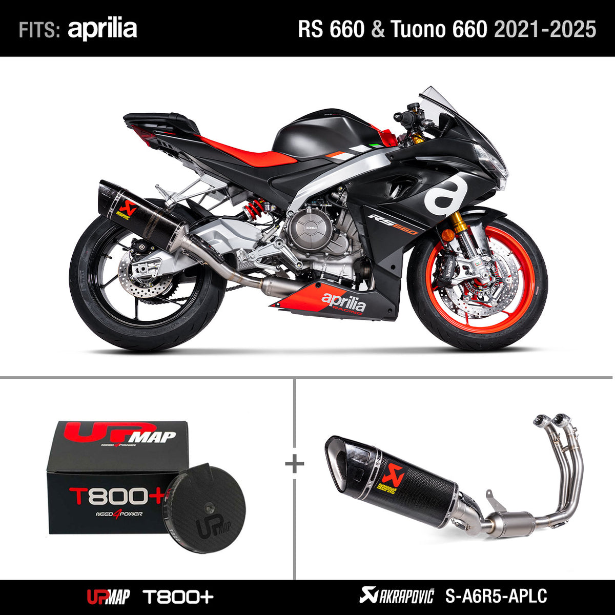 Bundle: Akrapovic Full Exhaust for Aprilia RS 660 Tuono 660 S-A6R5-APLC (ex S-A6R3-APLC) + UpMap RS 660 Tuono 660