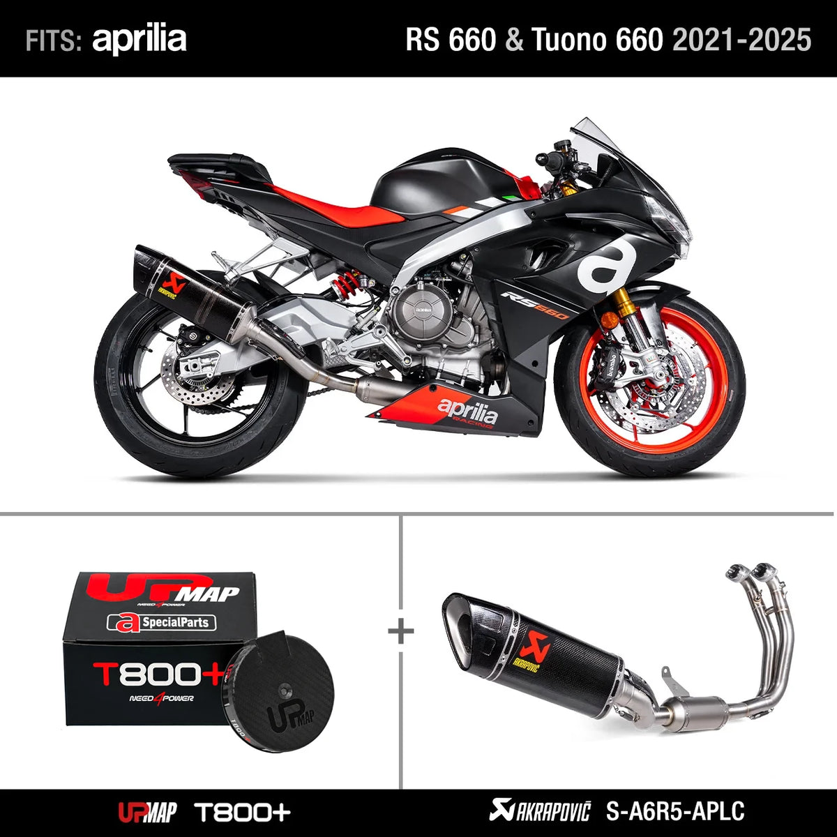 Bundle: Akrapovic Full Exhaust for Aprilia RS 660 Tuono 660 S-A6R5-APLC (ex S-A6R3-APLC) + UpMap RS 660 Tuono 660