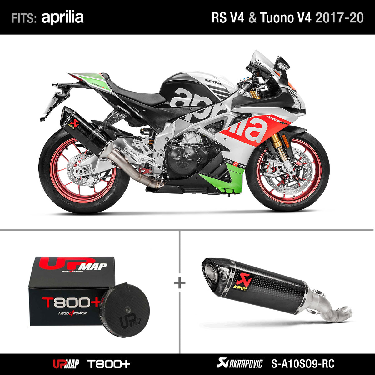 Bundle: Slip-On Akrapovic Aprilia Rsv4 Tuono V4 2017-2020 S-A10SO9-RC + UpMap