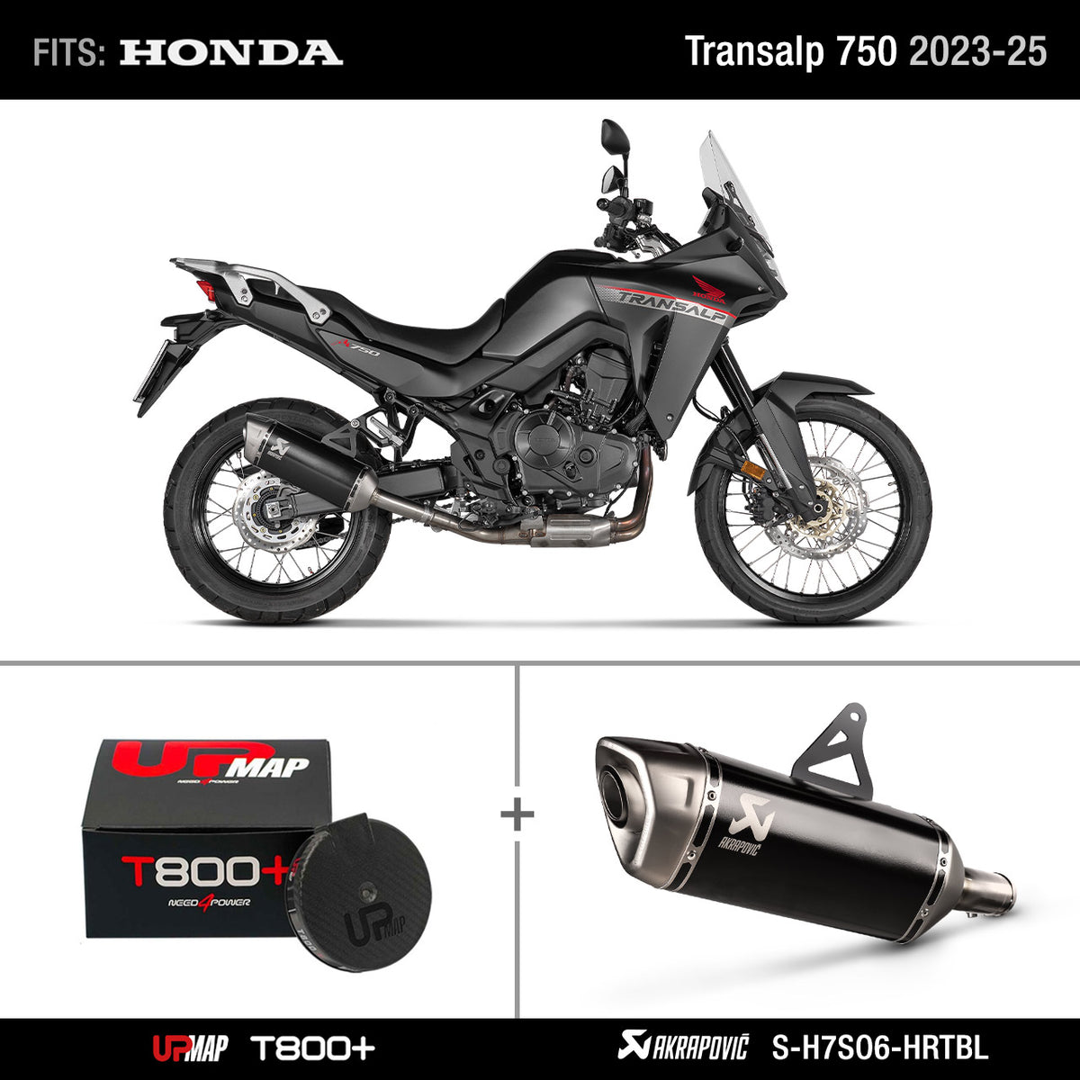 Bundle Akrapovic Slip-On S-H7SO6-HRTBL for Honda Transalp 750 (2023-2025) + UpMap