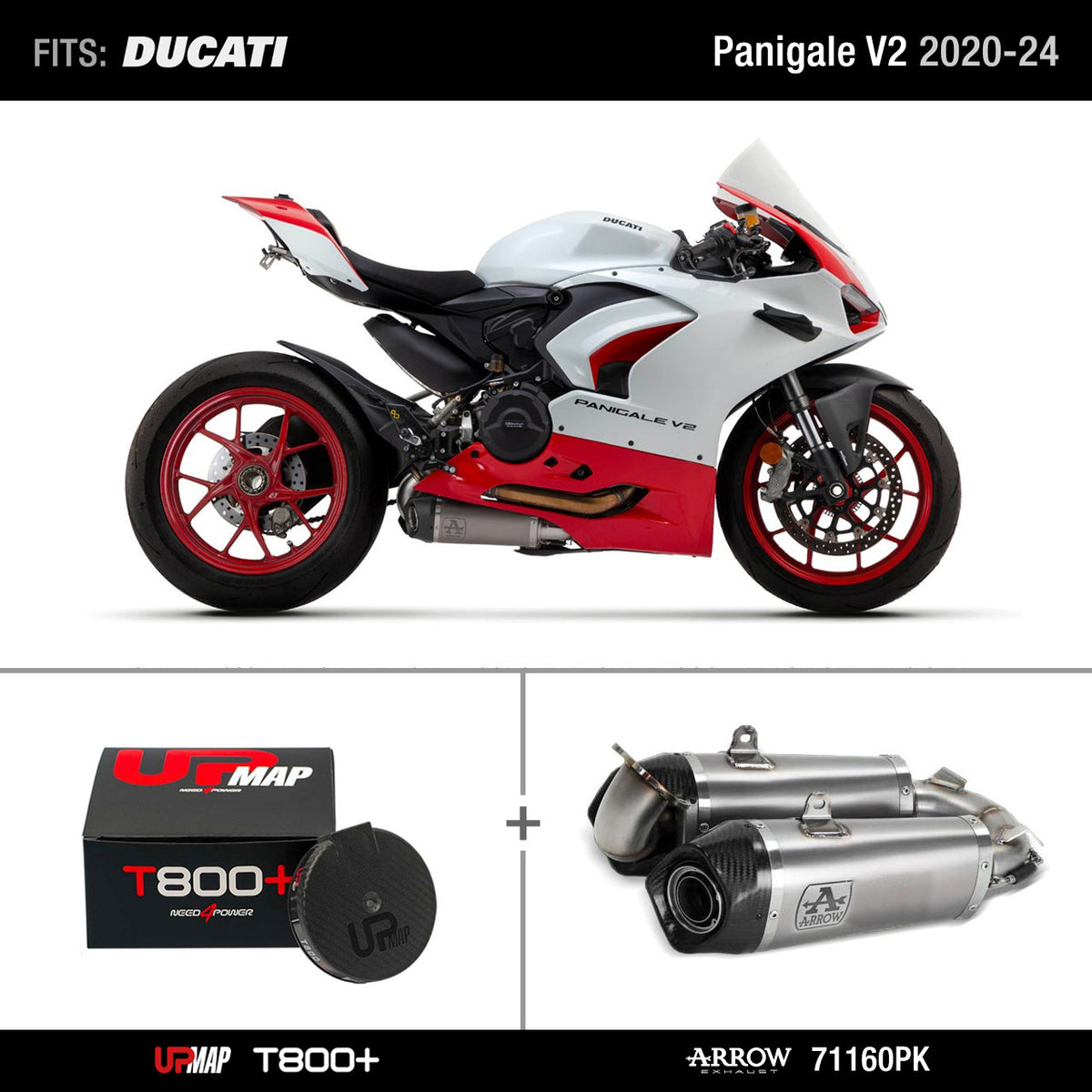Bundle: Arrow Titanium Works silencer 71160PK for Ducati Panigale V2 2020-2024 + UpMap