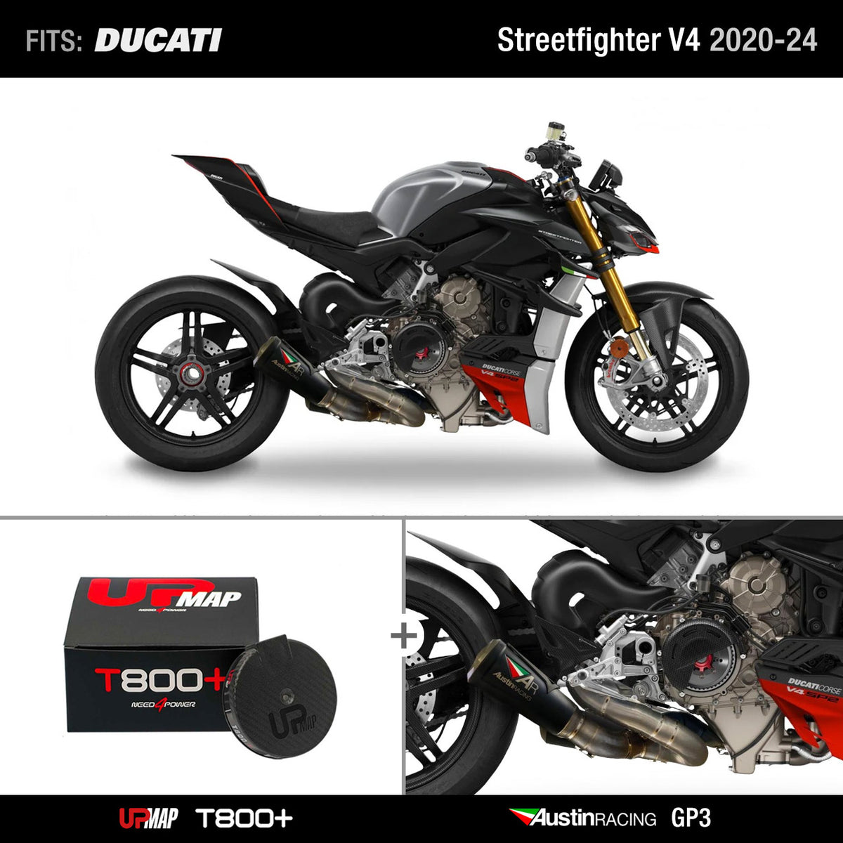 Bundle Ducati V4 Streetfighter 2020-2024: AR GP3 De-Cat (Black finish) + UpMap