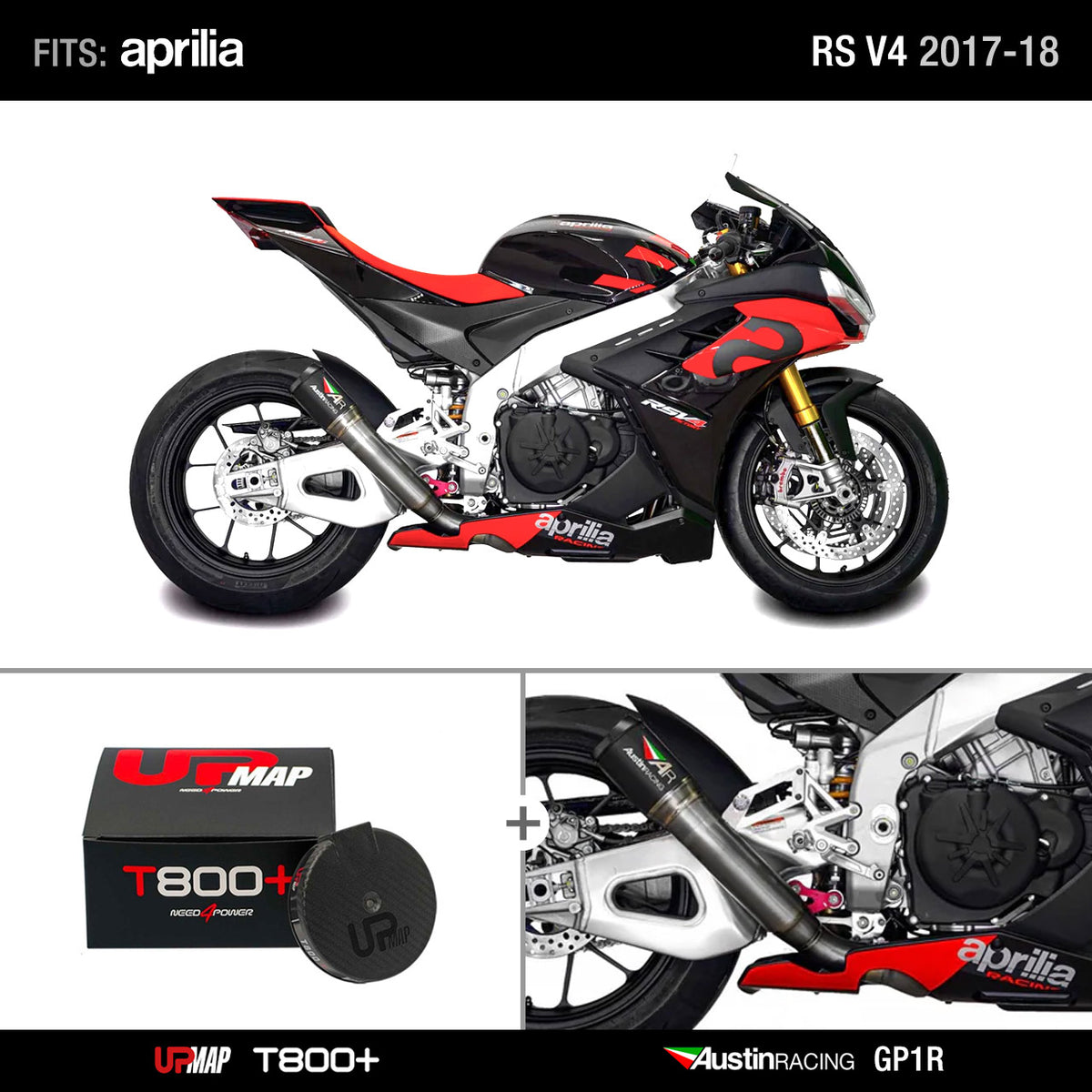 Bundle Aprilia RS V4 2017-2018: Austin Racing GP1R De-Cat RACE BLACK + UpMap