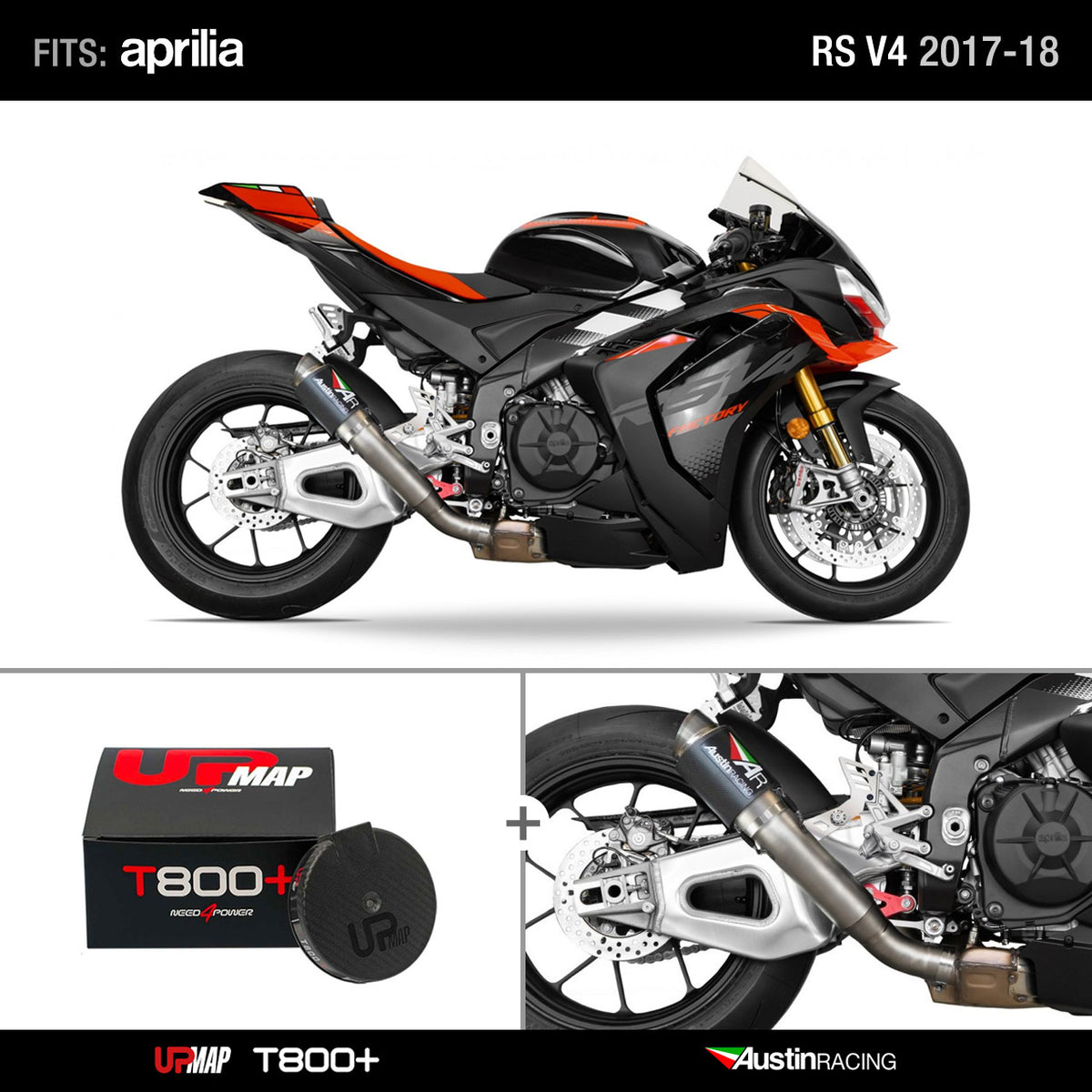 Bundle Aprilia RS V4 2017-2018: Austin Racing GP2 De-Cat RACE + UpMap