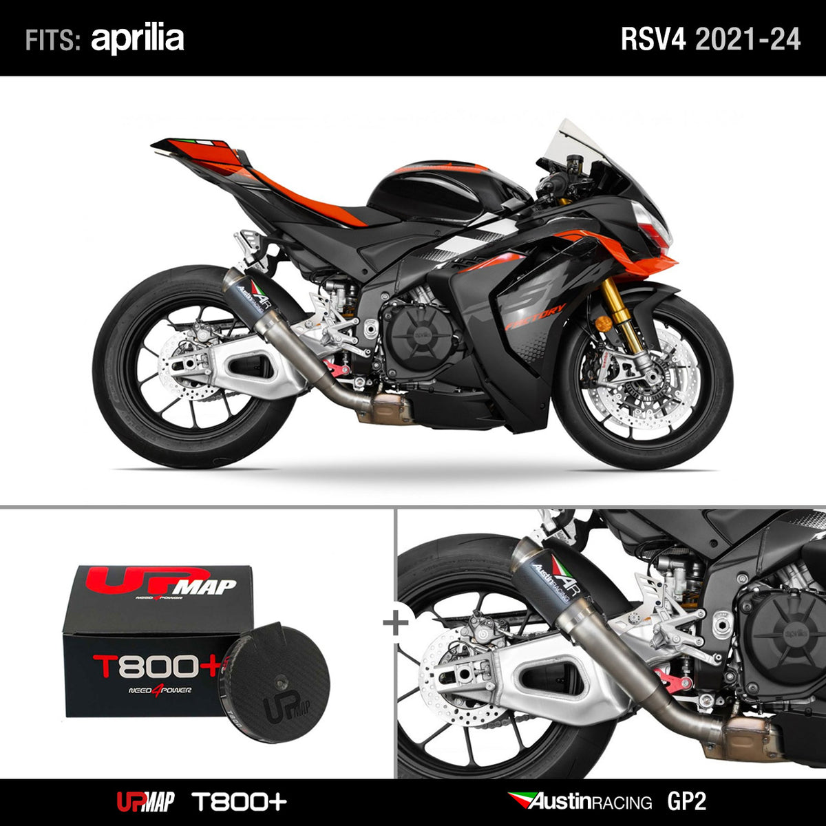 Bundle Aprilia RS V4 2021-2024: Austin Racing GP2 De-Cat RACE + UpMap
