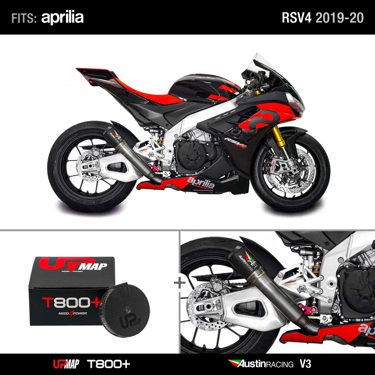 Bundle Aprilia RS V4 2019-2020: Austin Racing V3 De-Cat RACE BLACK + UpMap