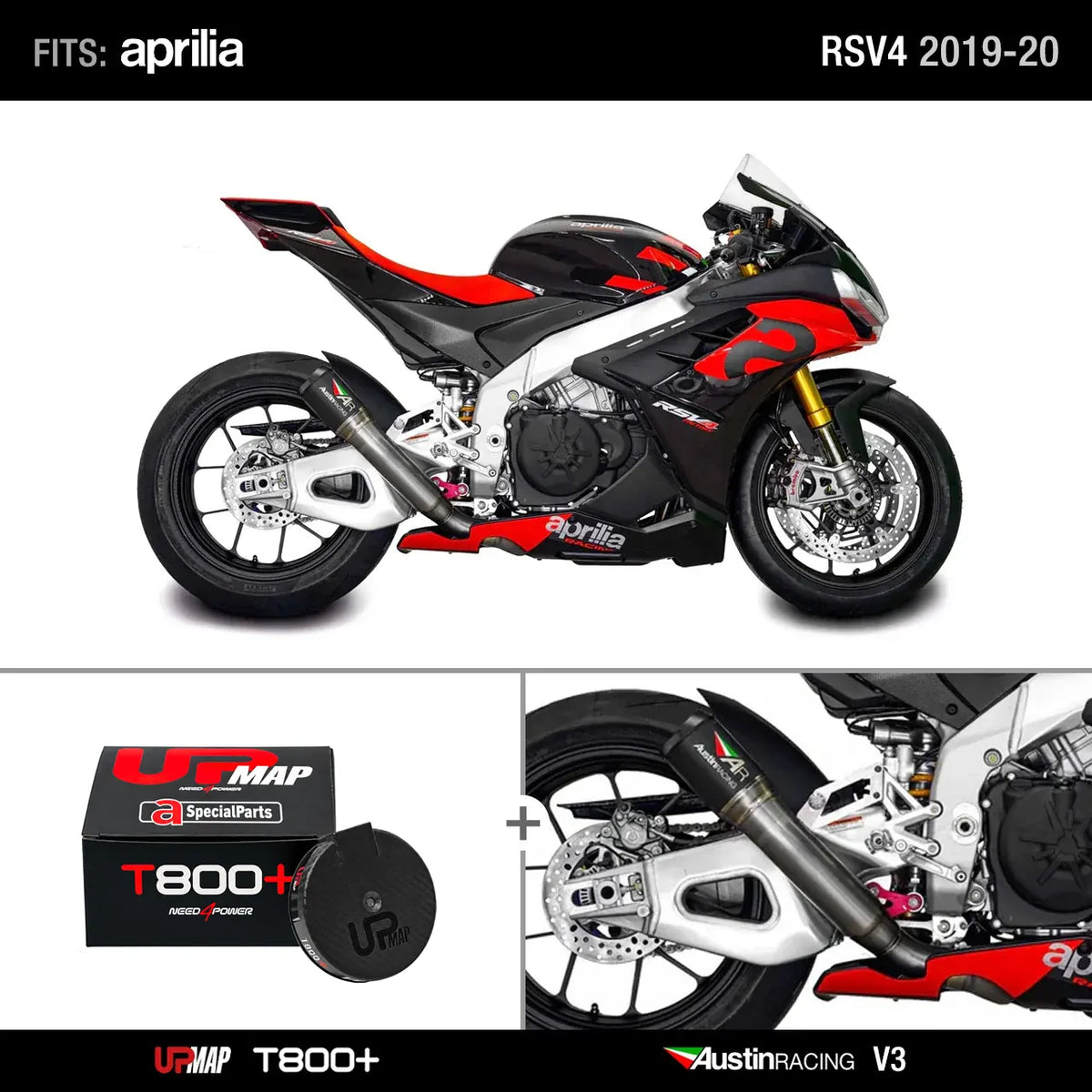 Bundle Aprilia RS V4 2019-2020: Austin Racing V3 De-Cat RACE BLACK + UpMap