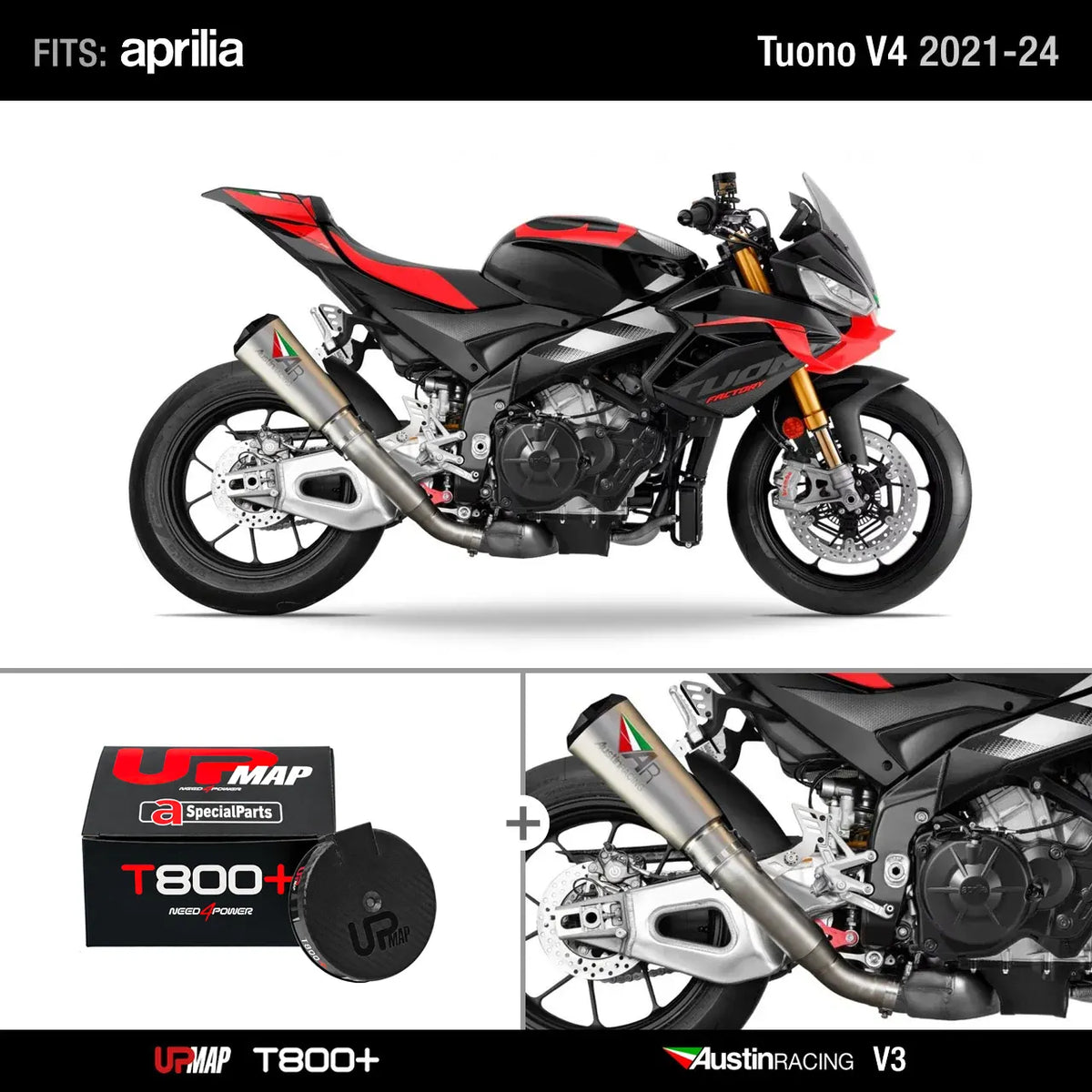 Bundle Aprilia Tuono V4: Austin Racing 2021-2024 Tuono V4 De-Cat Race V3 + UpMap
