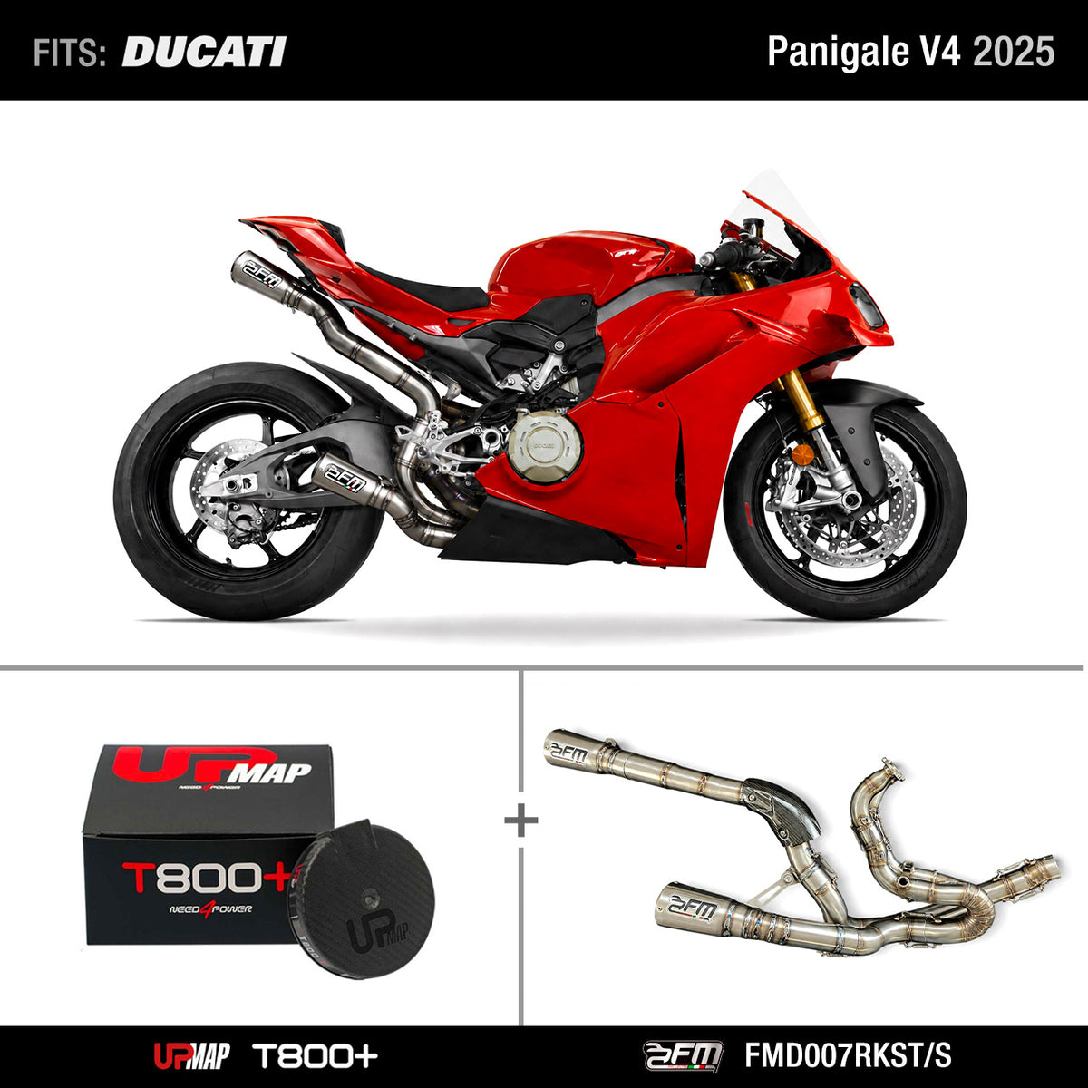 Bundle Ducati Panigale V4 2025: FM-PROJECTS 3/4 Exhaust FMD007RKST/S + UpMap