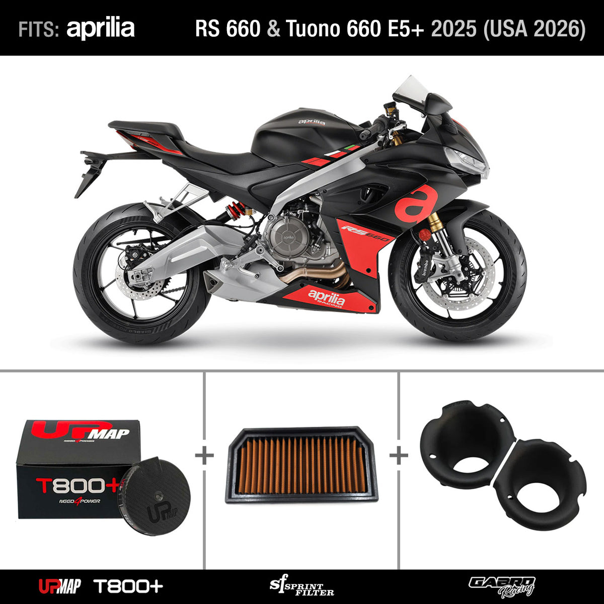 Bundle RS Tuono 660 E5+ 2025 (USA 2026): UpMap + Sprint Filter PM176S + GRT Stacks