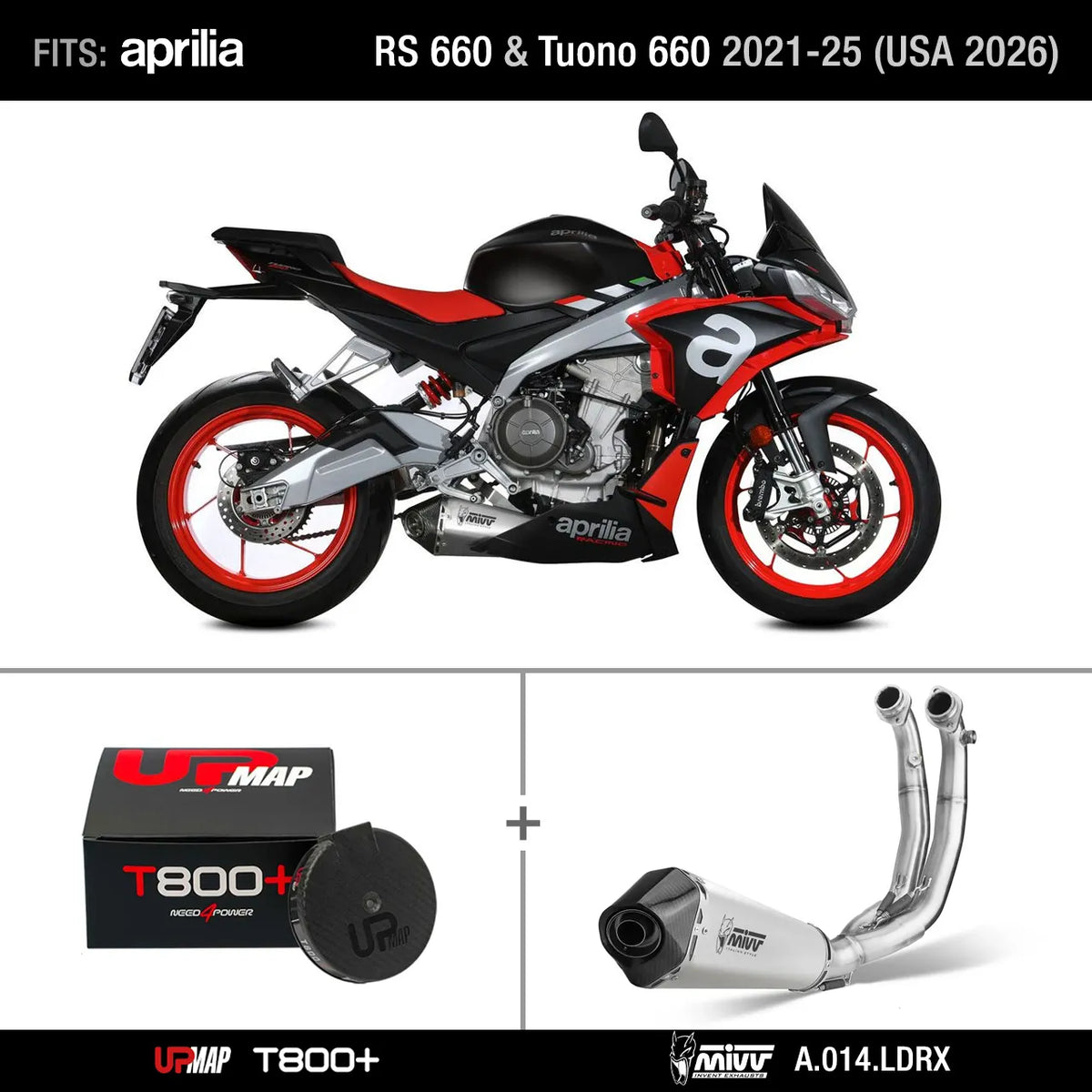 Bundle: Full Exhaust Mivv Delta Race Inox Aprilia RS 660 Tuono 660 + UpMap
