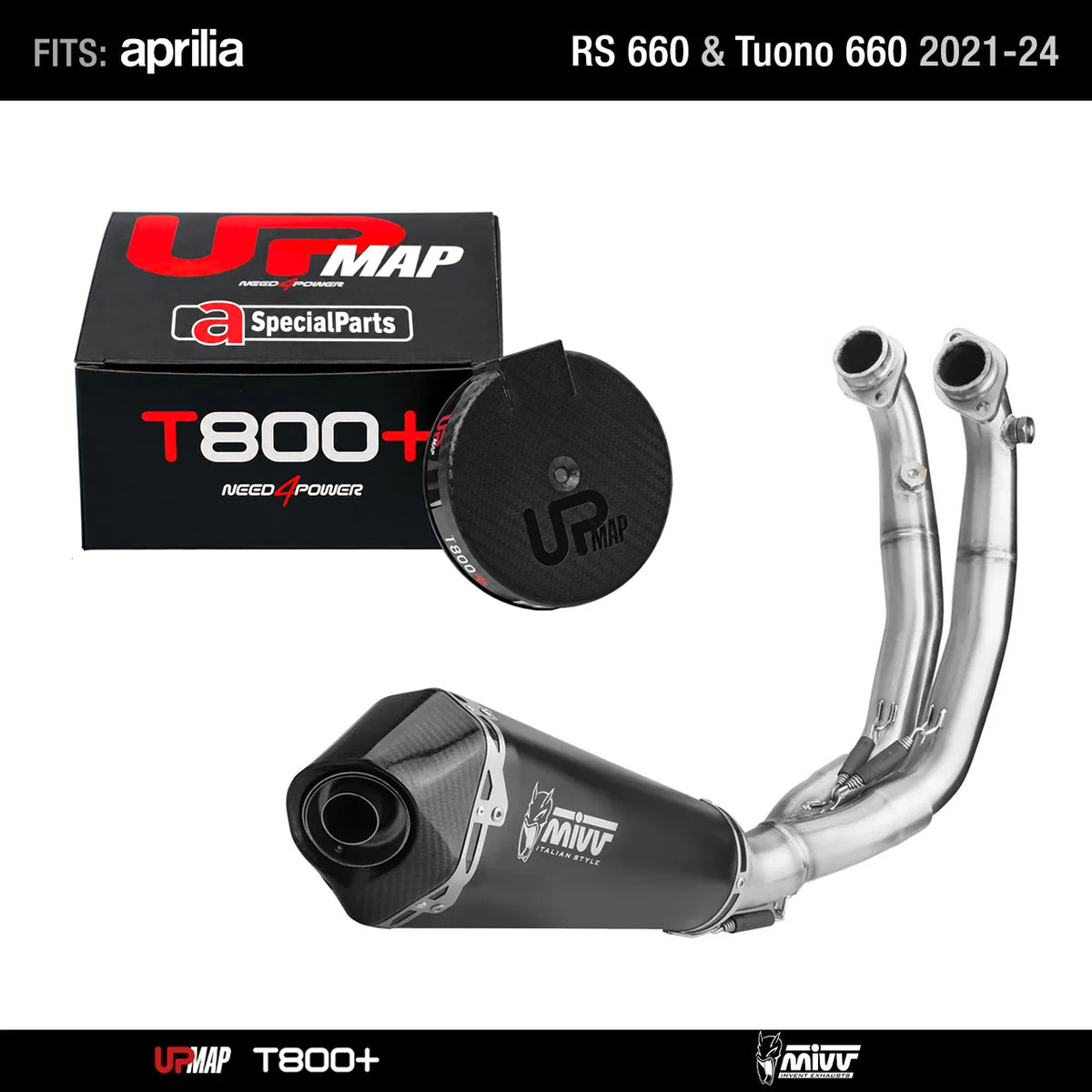 Bundle: Full Exhaust Mivv Delta Race Black Aprilia RS 660 Tuono 660 + UpMap