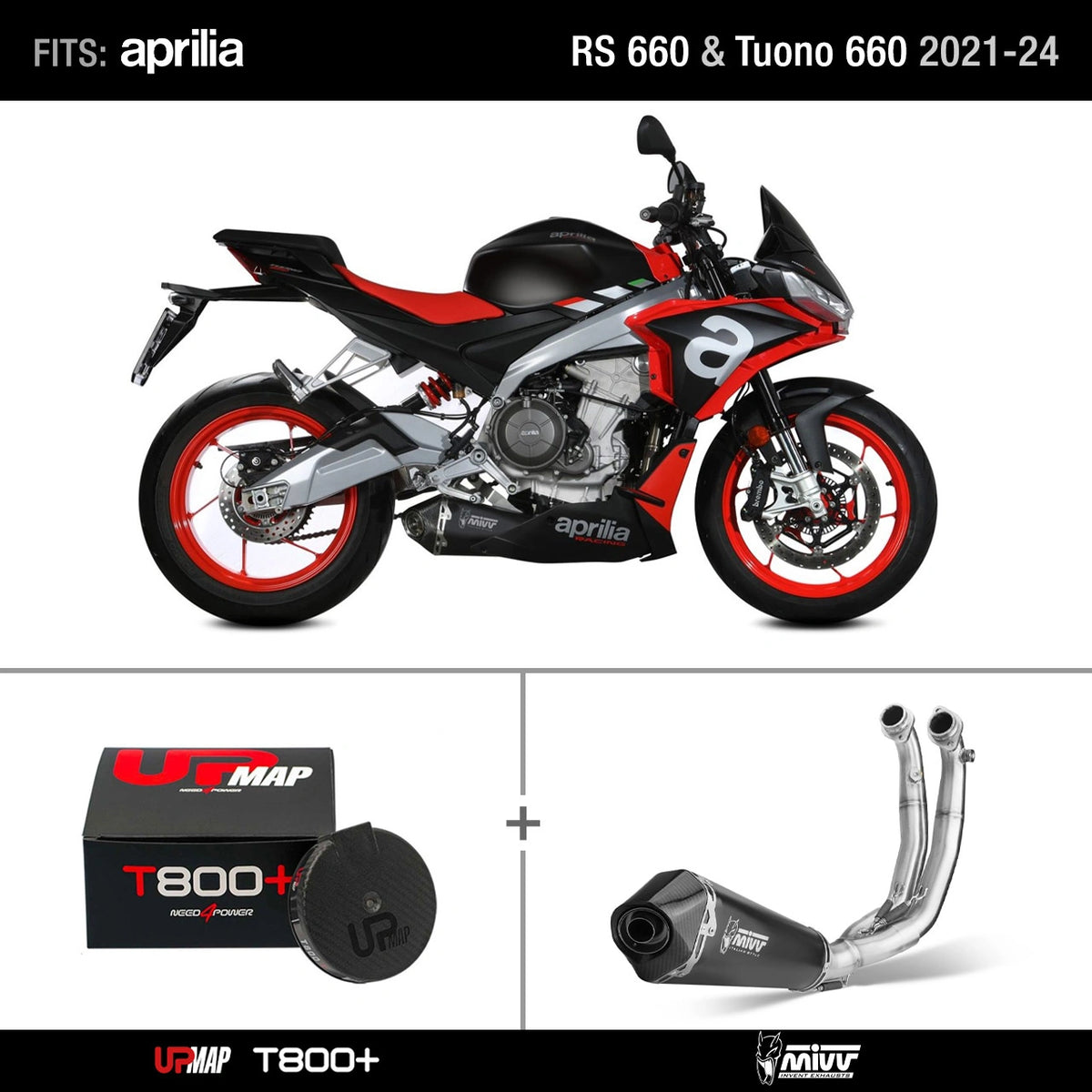 Bundle: Full Exhaust Mivv Delta Race Black Aprilia RS 660 Tuono 660 + UpMap