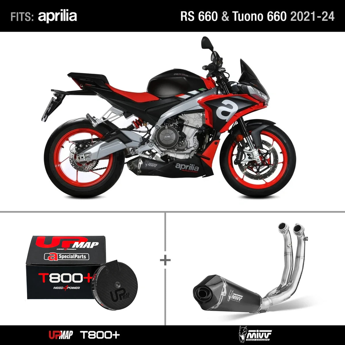 Bundle: Full Exhaust Mivv Delta Race Black Aprilia RS 660 Tuono 660 + UpMap