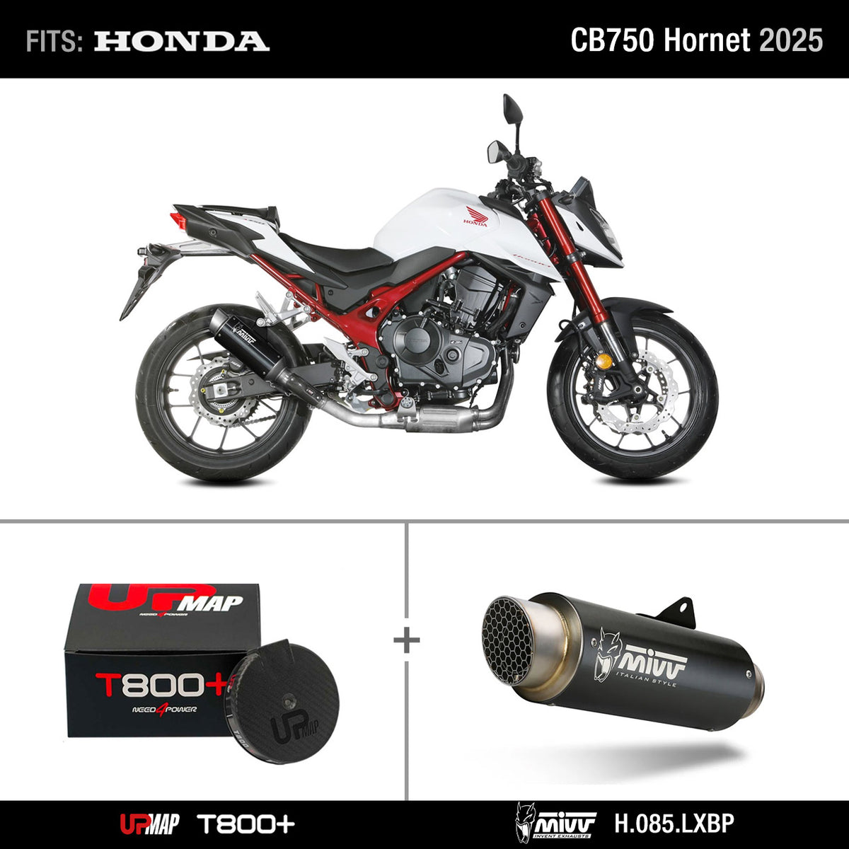 Bundle Honda CB750 Hornet 2025: Mivv Slip On GP PRO Black H.085.LXBP + UpMap
