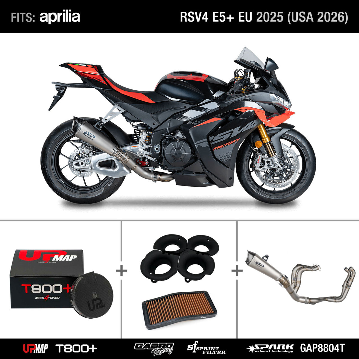 Bundle Aprilia RS V4 E5+ EU 2025 (USA 2026): Spark Force Full GAP8805T + UpMap + Sprint Filter + Velocity Stacks