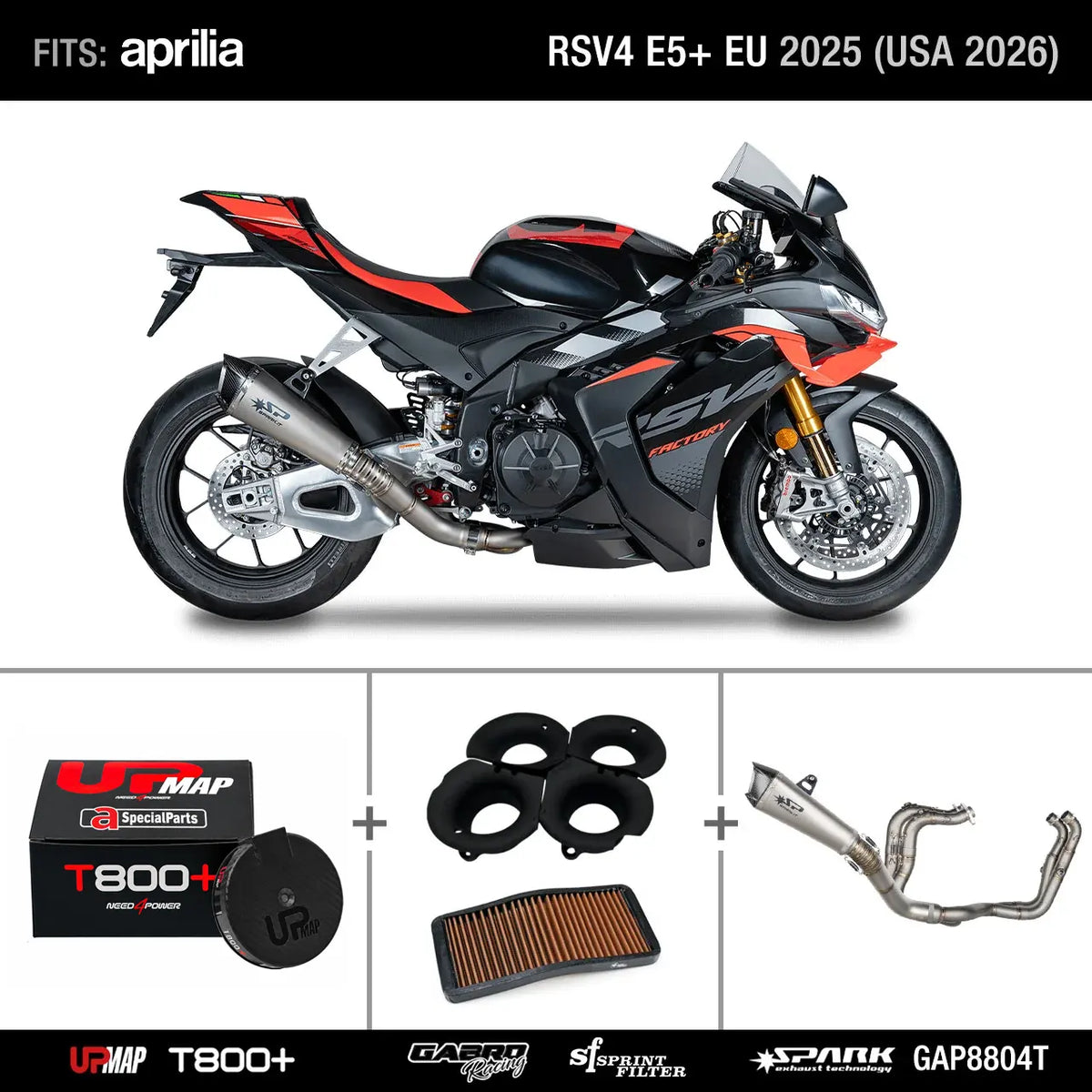 Bundle Aprilia RS V4 E5+ EU 2025 (USA 2026): Spark Force Full GAP8805T + UpMap + Sprint Filter + Velocity Stacks