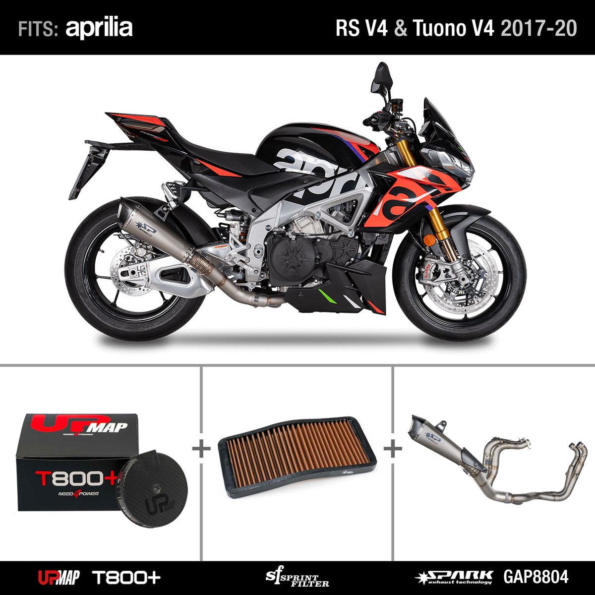 Bundle Aprilia RS V4 Tuono V4 2017-2020: Spark Konix Full GAP8804 + UpMap + Sprint Filter