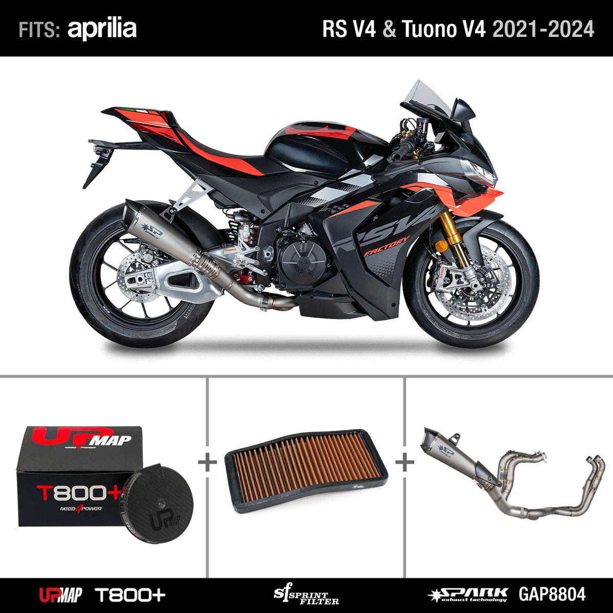 Bundle Aprilia RS V4 Tuono V4 2021-2024: Spark Konix Full GAP8804 + UpMap + Sprint Filter