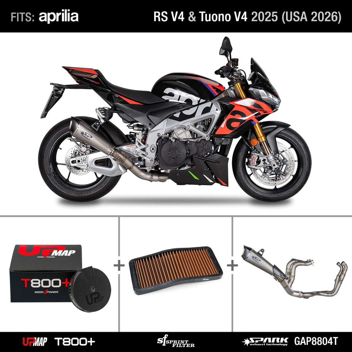 Bundle Aprilia RS V4 Tuono V4 E5+ EU 2025 (USA 2026): Spark Konix Full GAP8804T + UpMap + Sprint Filter