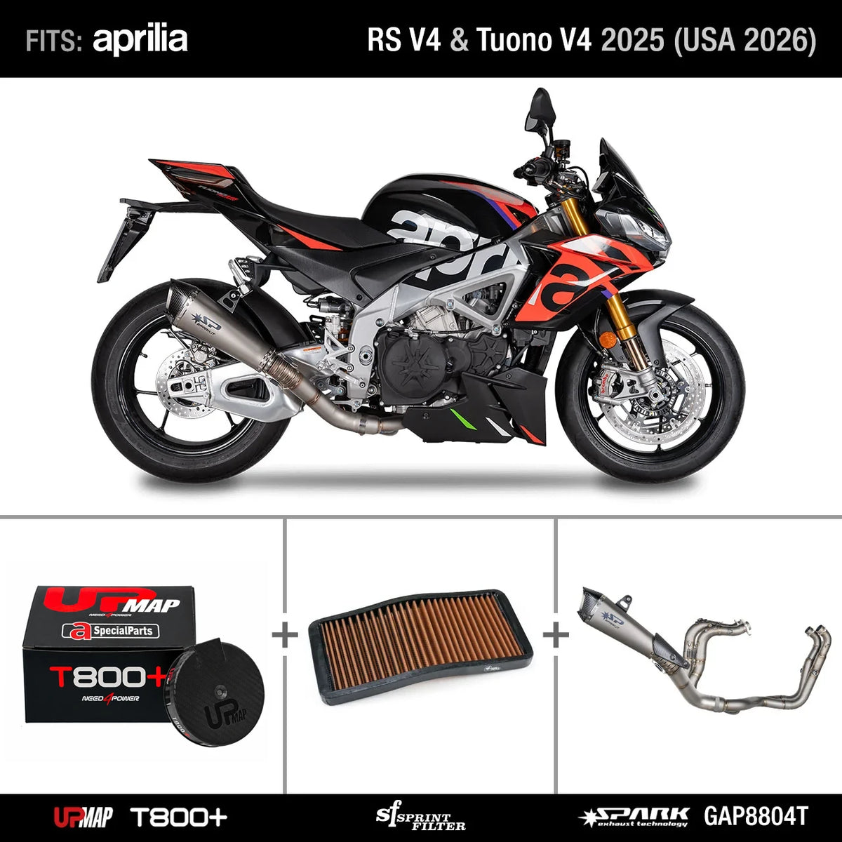 Bundle Aprilia RS V4 Tuono V4 E5+ EU 2025 (USA 2026): Spark Konix Full GAP8804T + UpMap + Sprint Filter