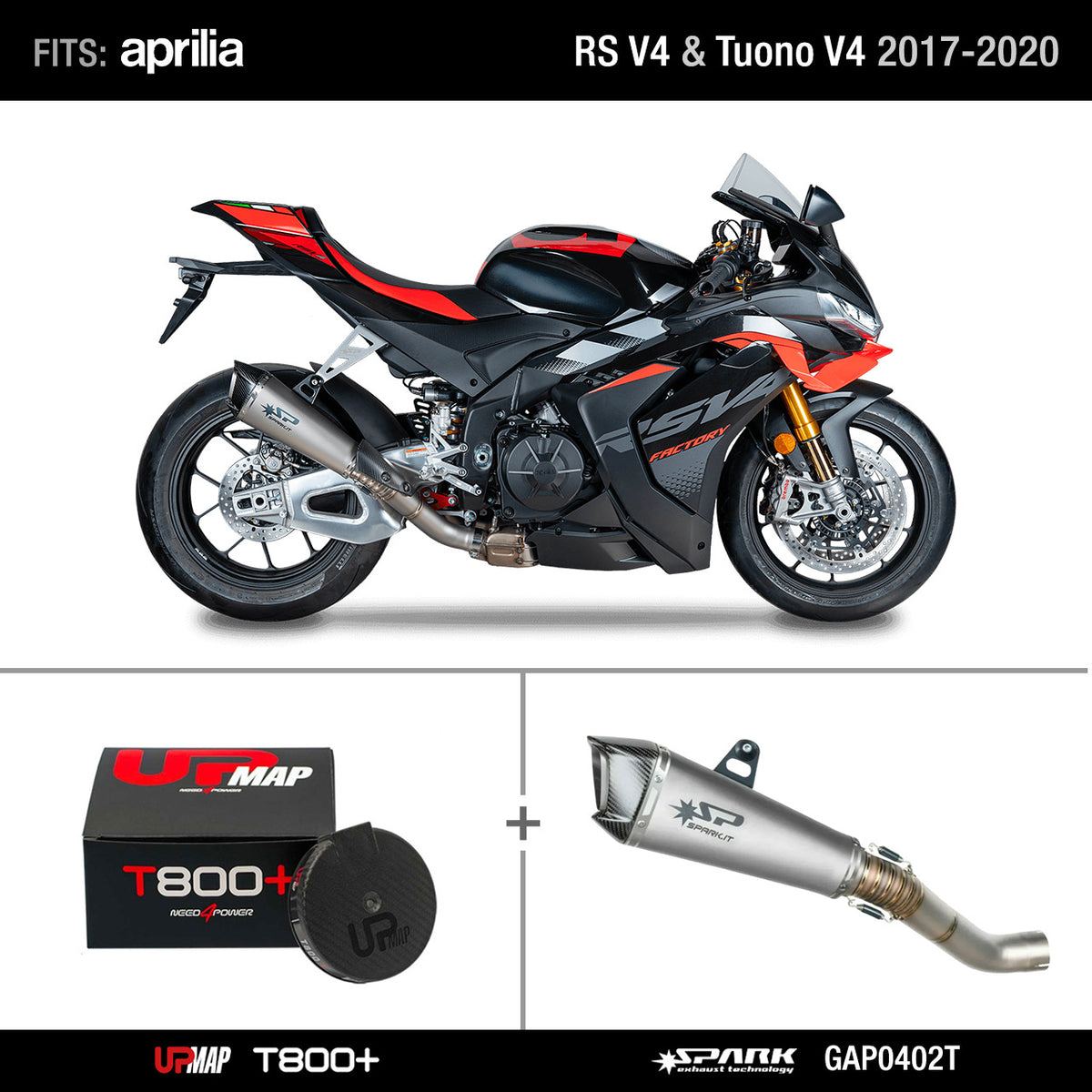 Bundle: Spark Slip-On GAP0402T for Aprilia RS Tuono V4 + UpMap 2017-2020