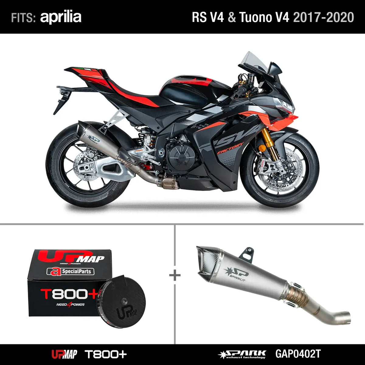 Bundle: Spark Slip-On GAP0402T for Aprilia RS Tuono V4 + UpMap 2017-2020