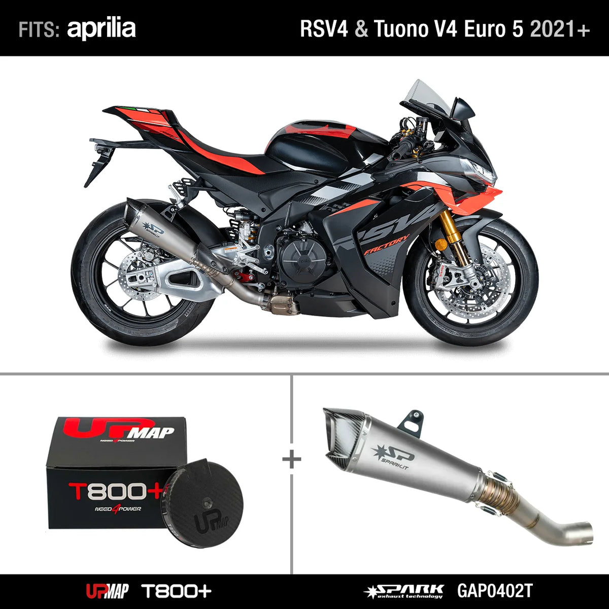 Bundle: Spark Slip-On GAP0402T for Aprilia RS Tuono V4 + UpMap Euro 5 2021 onwards