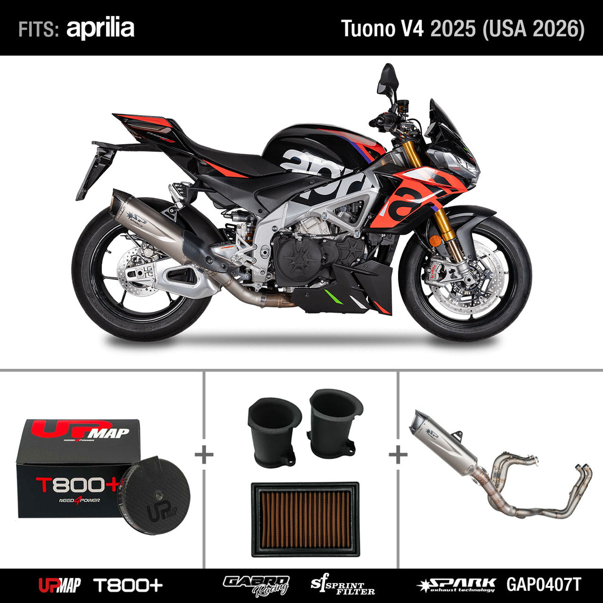 Bundle Tuono V4 2025 (USA 2026) Stage 3 Kit: Spark Full System (Force Evo) + UpMap + GRT Stacks + Sprint Filter PM01S