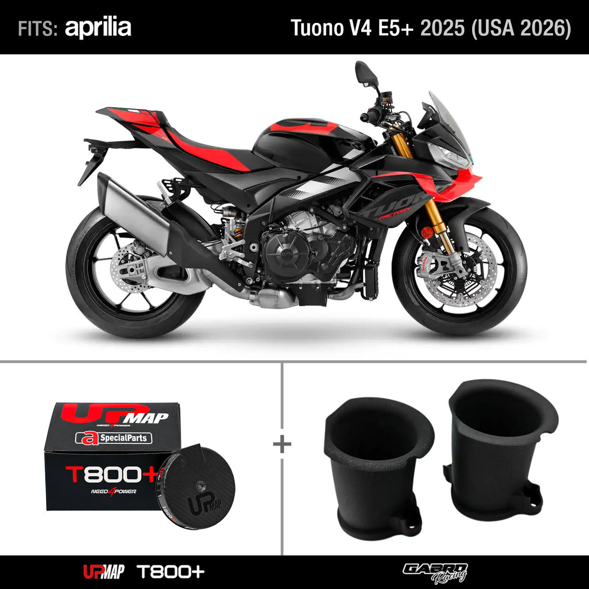 Bundle: UpMap + Intake Velocity Stacks Kit by GRT for Aprilia Tuono V4 E5+ EU 2025 (USA 2026)