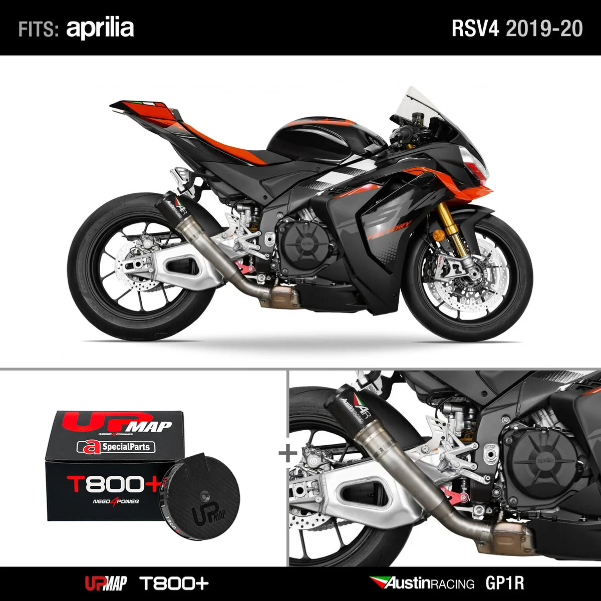 Bundle Aprilia RS V4 2019-2020: Austin Racing GP1R De-Cat RACE TITANIUM + UpMap