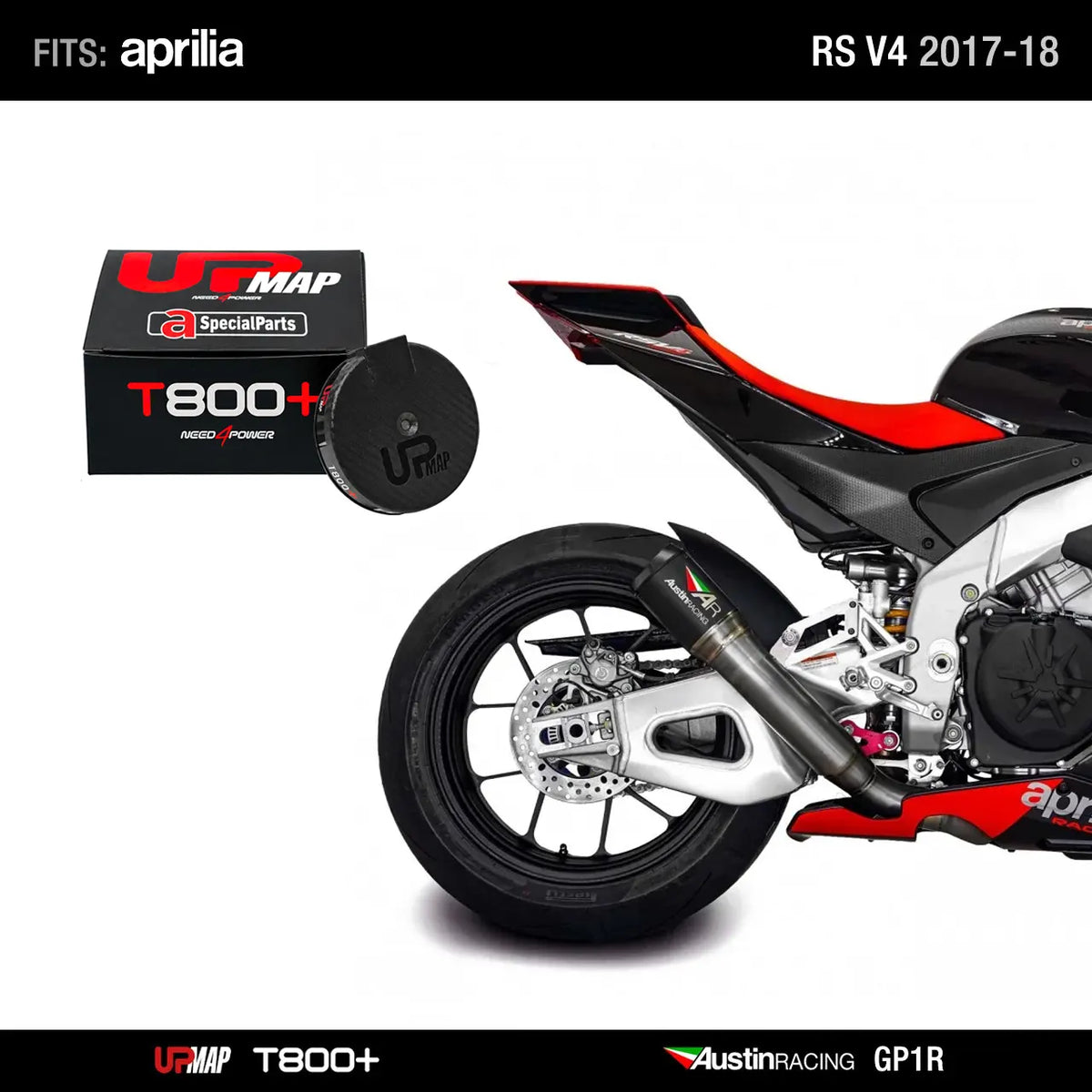 Bundle Aprilia RS V4 2017-2018: Austin Racing GP1R De-Cat RACE BLACK + UpMap