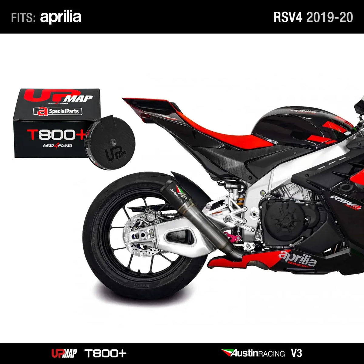 Bundle Aprilia RS V4 2019-2020: Austin Racing V3 De-Cat RACE BLACK + UpMap