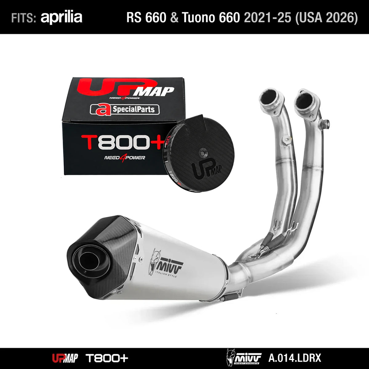 Bundle: Full Exhaust Mivv Delta Race Inox Aprilia RS 660 Tuono 660 + UpMap