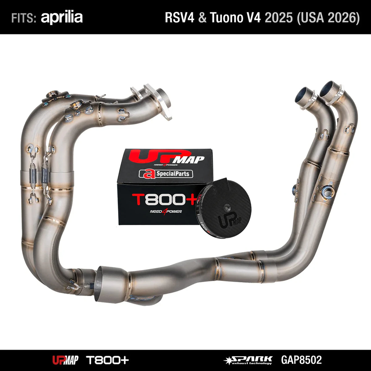 Bundle Spark Titanium Headers GAP8502 for Aprilia RS V4 Tuono V4 2025 (USA 2026) + UpMap