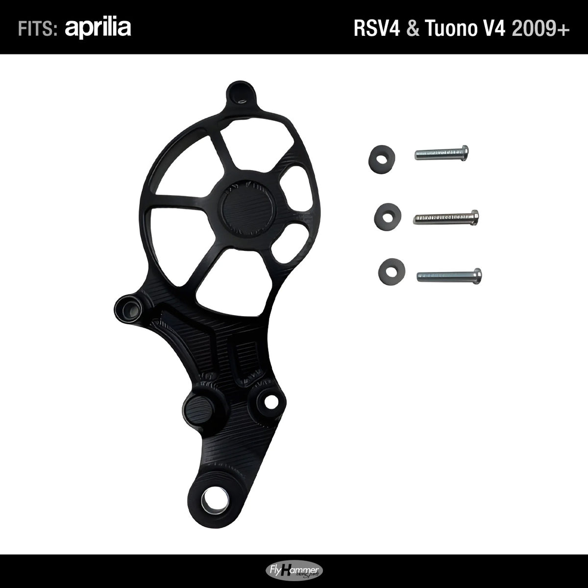 FlyHammer Sprocket Cover for Aprilia RS V4 Tuono V4 2009 onwards Black