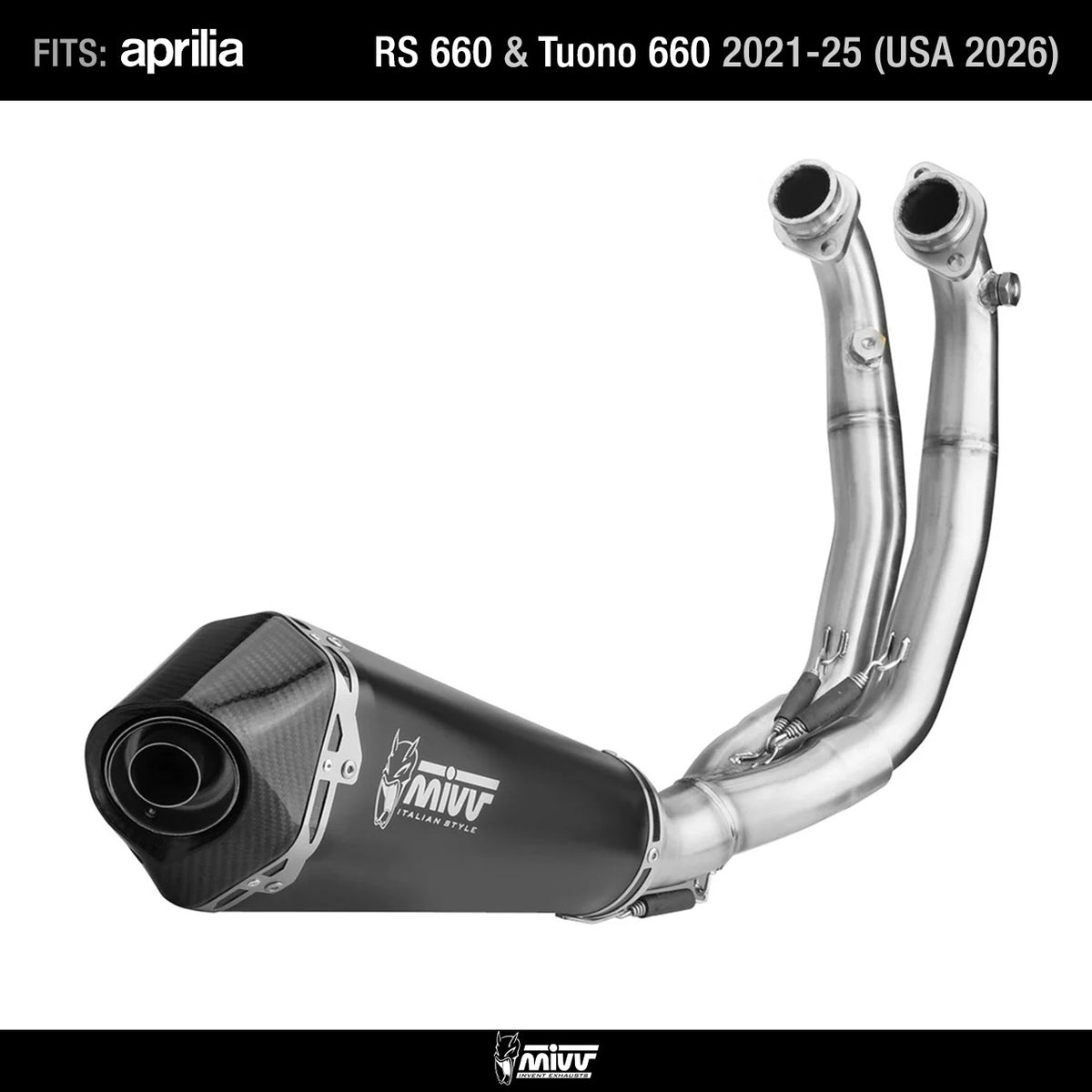 Full Exhaust Mivv Delta Race Black Aprilia RS 660 Tuono 660 A.014.LDRB 2021-2025 (USA 2026)