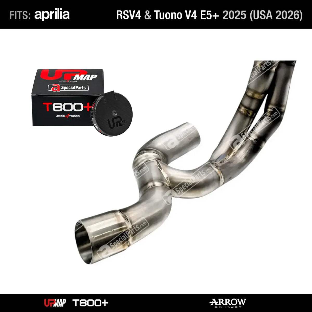 Kit Racing Stage 2 RS Tuono V4 E5+ 2025 (USA 2026): Arrow De-Cat Stainless Steel Headers + UpMap