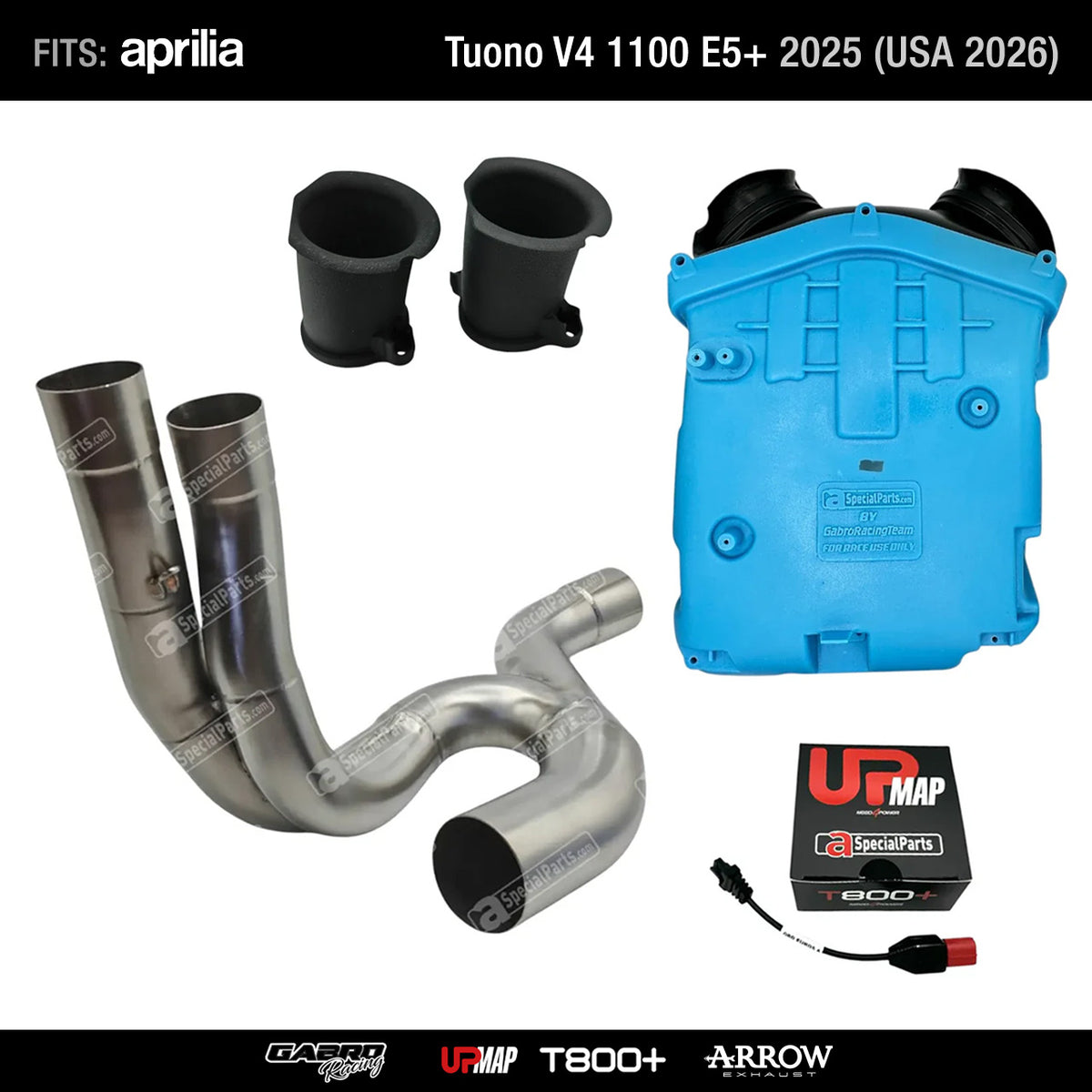 Kit Racing Stage 3.5 Tuono V4 1100 E5+ 2025 (USA 2026): Arrow header + UpMap + Airbox + Velocity Stacks