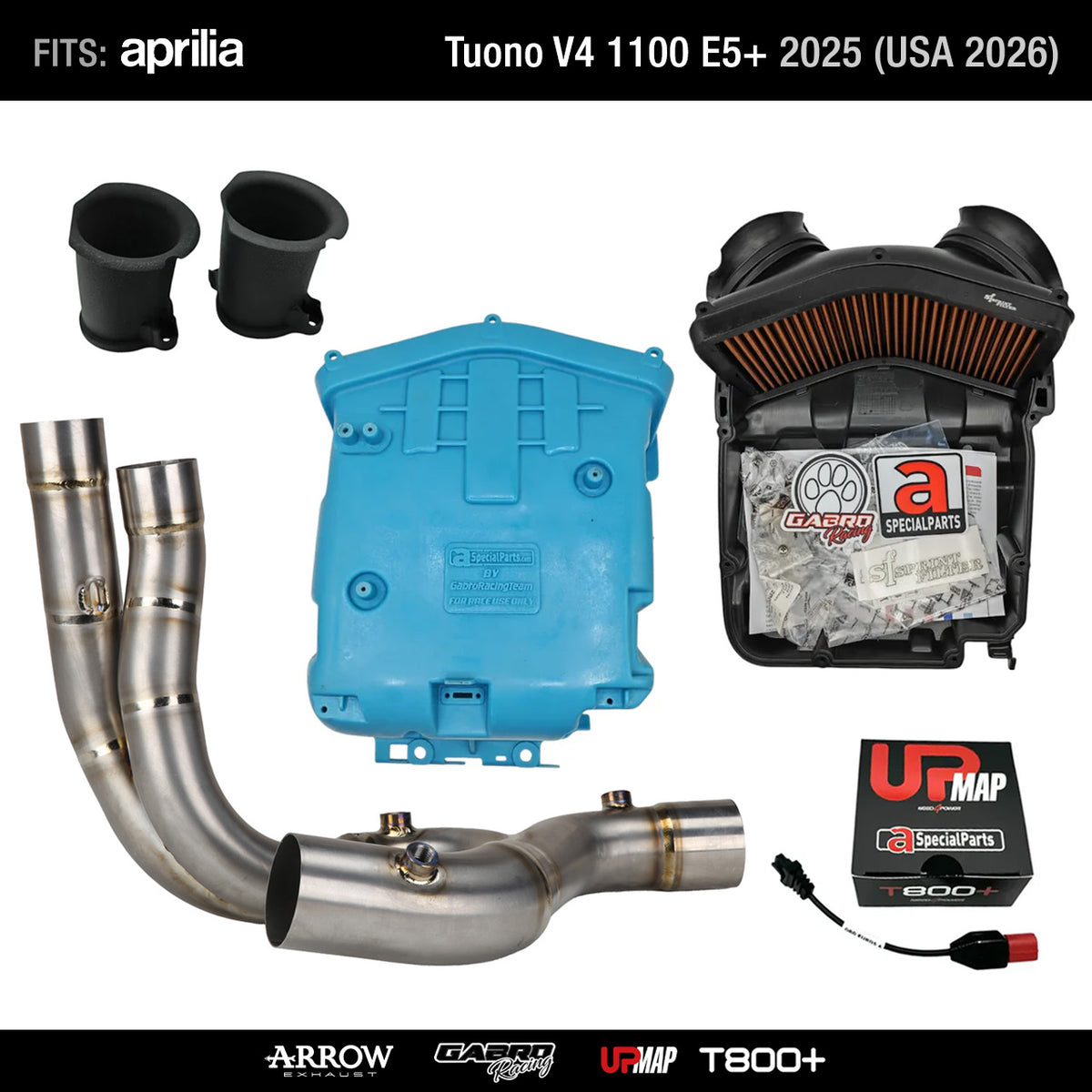 Kit Racing Stage 3.5 Tuono V4 1100 E5+ 2025 (USA 2026): Arrow Titanium Header + UpMap + Airbox + Velocity Stacks