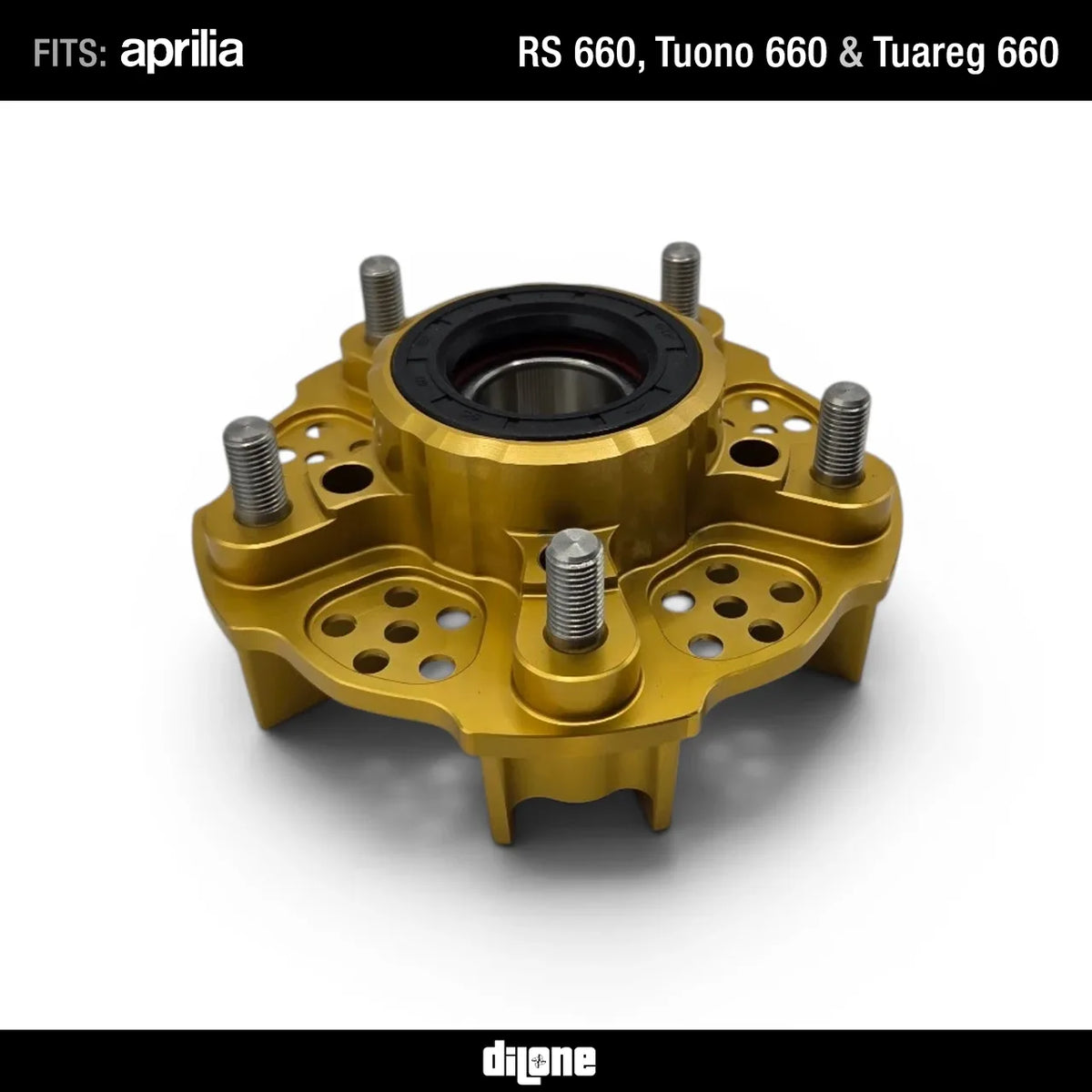Sprocket Carrier by Dilone (new version, lighter) for Aprilia RS 660 Tuono 660 Tuareg 660 in Ergal Aluminium Gold