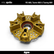 Sprocket Carrier by Dilone (new version, lighter) for Aprilia RS 660 Tuono 660 Tuareg 660 in Ergal Aluminium Gold