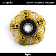 Sprocket Carrier by Dilone (new version, lighter) for Aprilia RS 660 Tuono 660 Tuareg 660 in Ergal Aluminium Gold