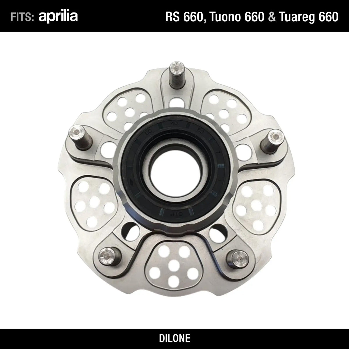 Sprocket Carrier by Dilone (new version, lighter) for Aprilia RS 660 Tuono 660 Tuareg 660 in Ergal Aluminium Billet Silver