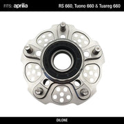 Sprocket Carrier by Dilone (new version, lighter) for Aprilia RS 660 Tuono 660 Tuareg 660 in Ergal Aluminium Billet Silver