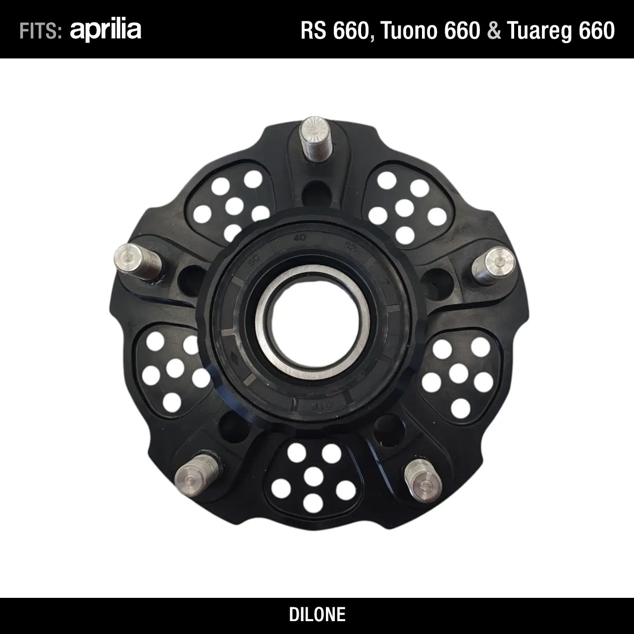 Sprocket Carrier by Dilone (new version, lighter) for Aprilia RS 660 Tuono 660 Tuareg 660 in Ergal Aluminium Billet Black