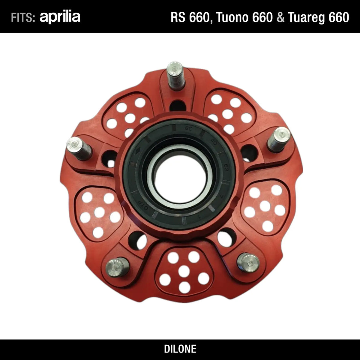 Sprocket Carrier by Dilone (new version, lighter) for Aprilia RS 660 Tuono 660 Tuareg 660 in Ergal Aluminium Billet Red