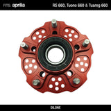 Sprocket Carrier by Dilone (new version, lighter) for Aprilia RS 660 Tuono 660 Tuareg 660 in Ergal Aluminium Billet Red