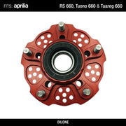 Sprocket Carrier by Dilone (new version, lighter) for Aprilia RS 660 Tuono 660 Tuareg 660 in Ergal Aluminium Billet Red